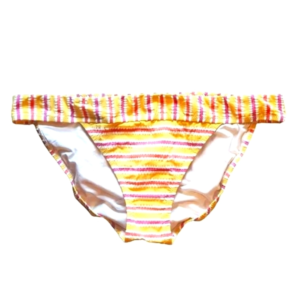 J.CREW yellow and pink striped searsucker bikini bottoms Size Large
